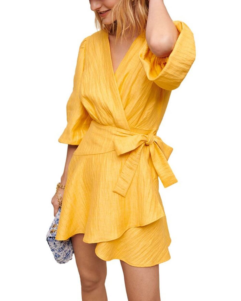 Maje Chic Yellow Rifilo Wrap Dress Size S